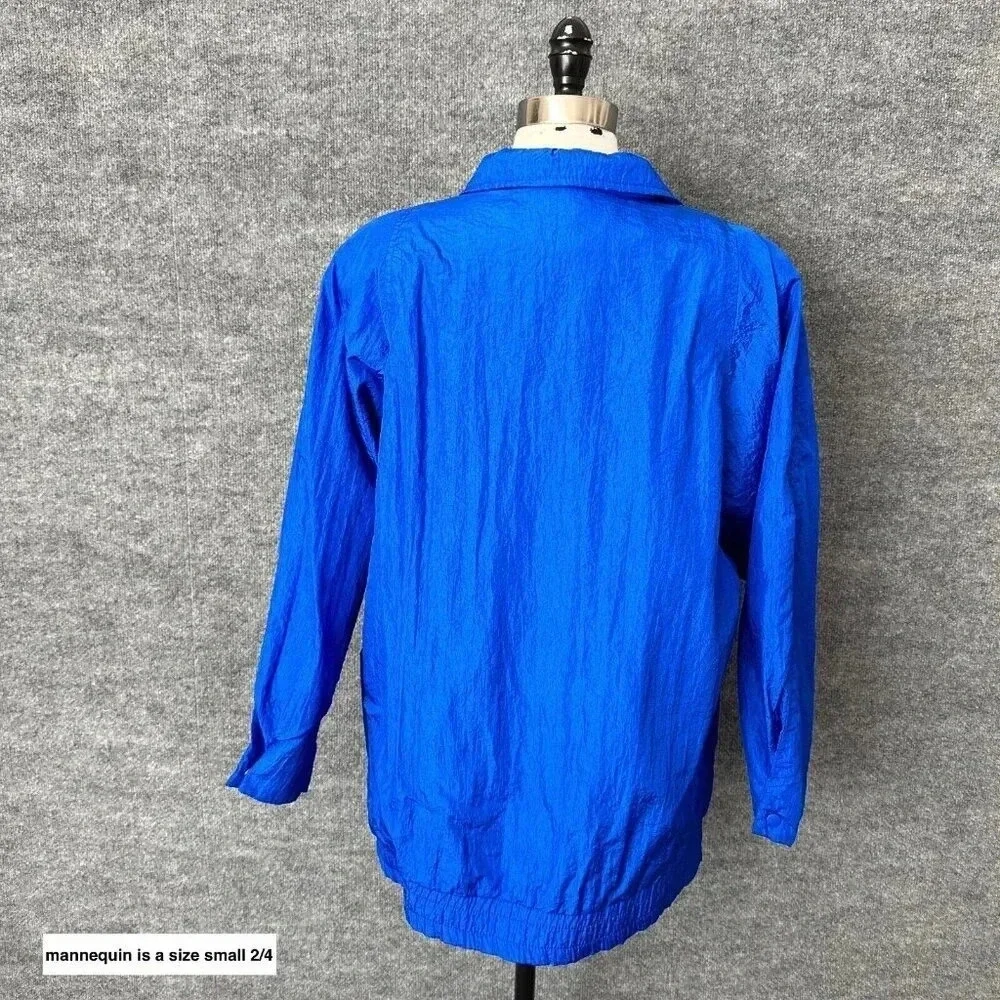 Vintage 90s Kristen Blake Windbreaker Womens M Blue Nylon Crinkle Loose Jacket - Picture 2 of 16